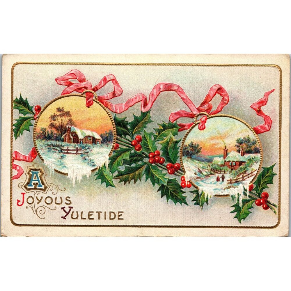 Postcard, Antique, A Joyous Yuletide, Christmas, Embossed 12/14/1911 PC63 - Picture 2 of 3